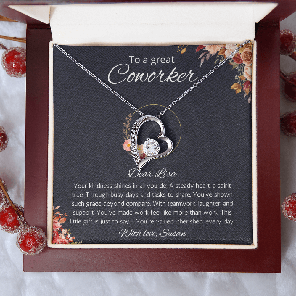 Coworker Gift Necklace, Personalized Forever Love Necklace Jewelry for Co-worker, Farewell Gift, Going away, Birthday, Christmas Gift for Coworker