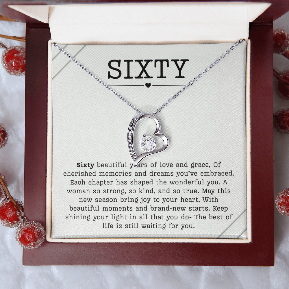 60th Birthday Necklace, Turning 60 Jewelry, Milestone sixty Birthday Gift Forever Love Present