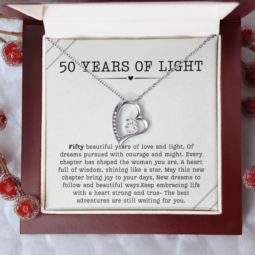 50th Birthday Necklace, Turning 50 Jewelry, Milestone Fifty Birthday Gift forever love Present