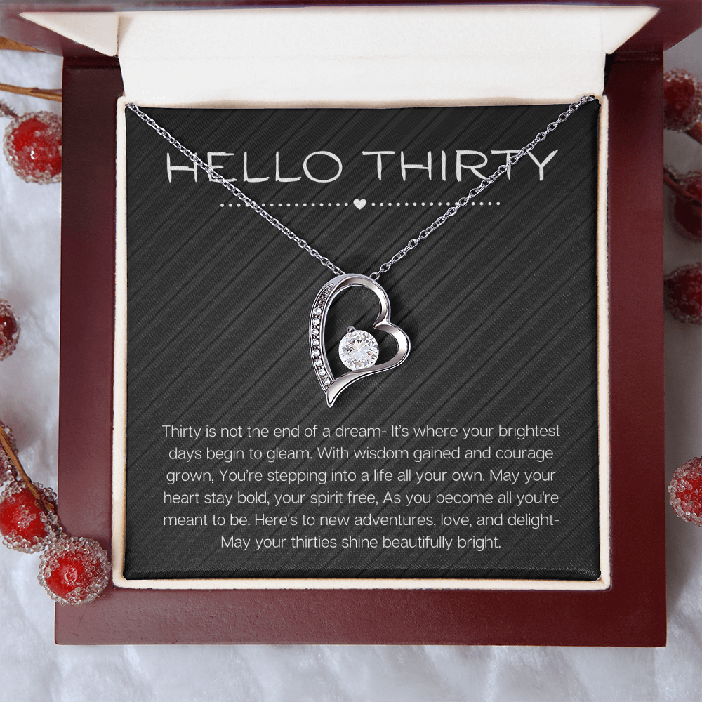 Hello Thirty Necklace, 30th Birthday Gift Jewelry for Her, Turning 30 Present Forever Love Necklace