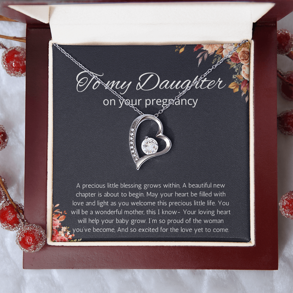Daughter Pregnancy Gift for Baby Shower Necklace, Mom to be Jewelry Pregnant Daughter Gift from Mom Forever Love