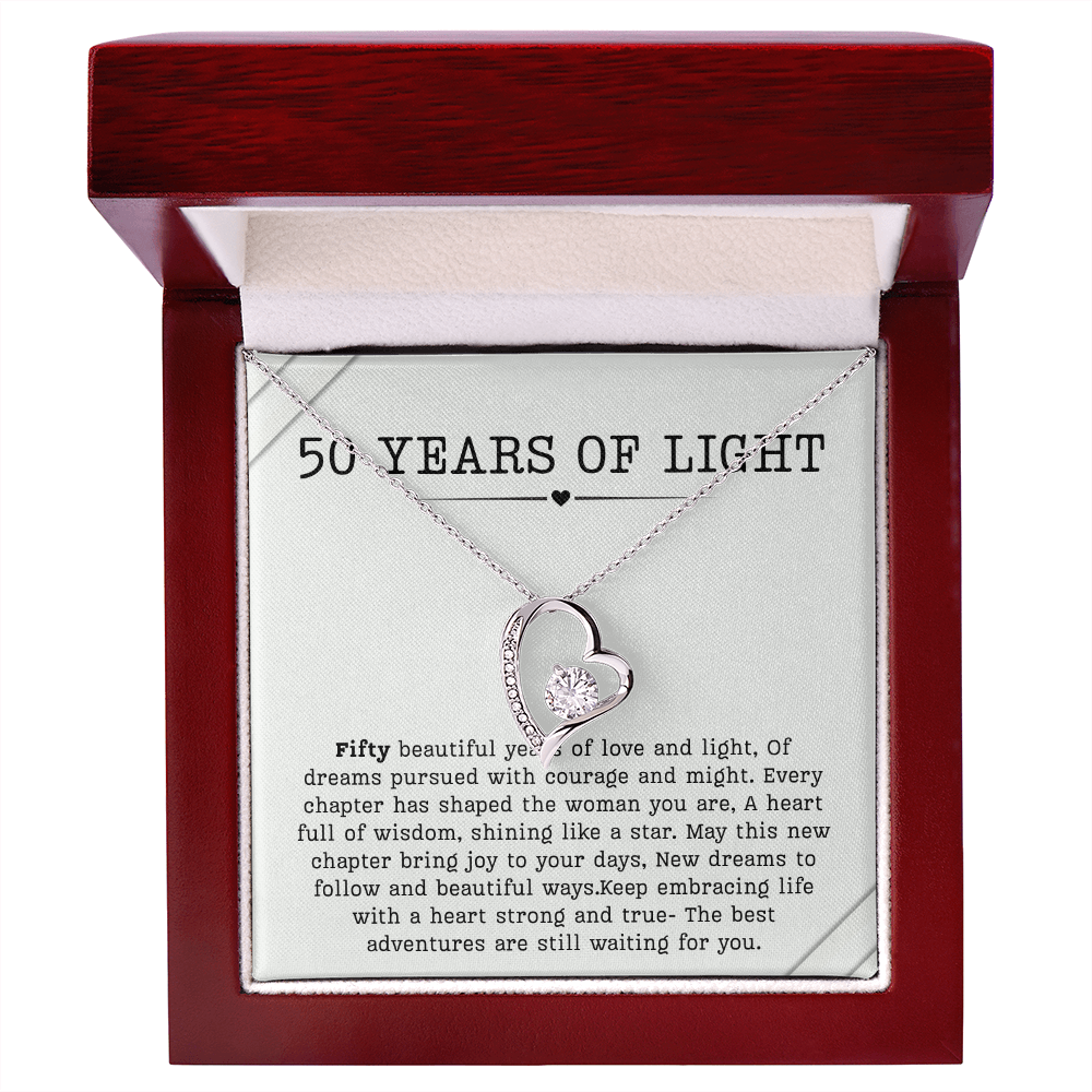 50th Birthday Necklace, Turning 50 Jewelry, Milestone Fifty Birthday Gift forever love Present