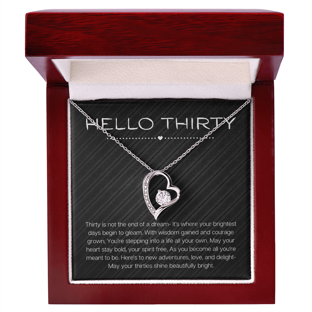 Hello Thirty Necklace, 30th Birthday Gift Jewelry for Her, Turning 30 Present Forever Love Necklace