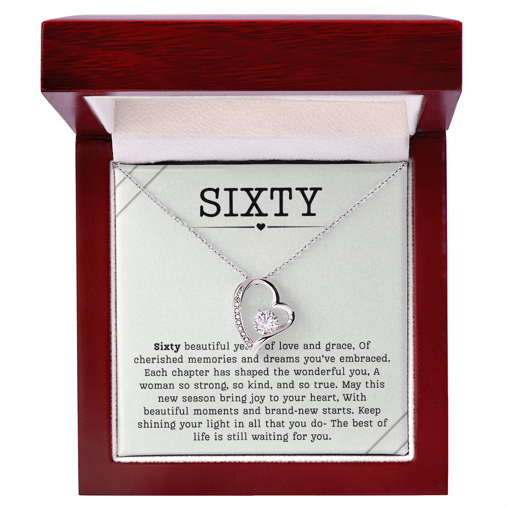 60th Birthday Necklace, Turning 60 Jewelry, Milestone sixty Birthday Gift Forever Love Present