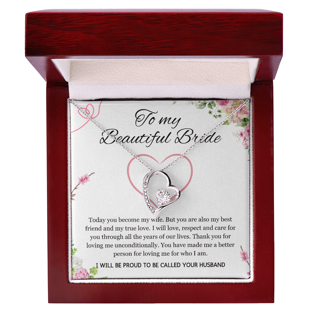 Wedding Day Gift for Bride from Groom, Forever Love Necklace to My Beautiful Wife from Husband Present Jewelry