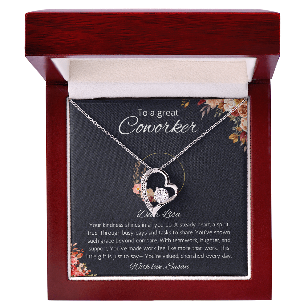 Coworker Gift Necklace, Personalized Forever Love Necklace Jewelry for Co-worker, Farewell Gift, Going away, Birthday, Christmas Gift for Coworker