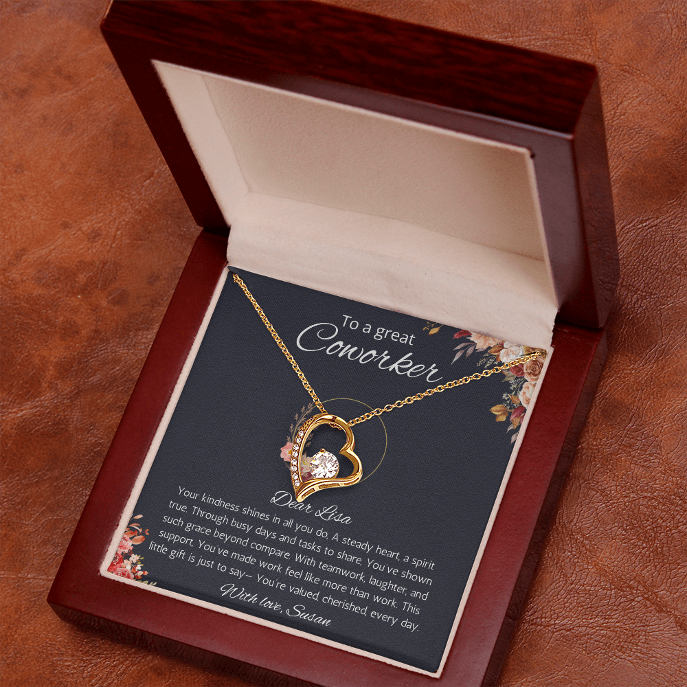 Coworker Gift Necklace, Personalized Forever Love Necklace Jewelry for Co-worker, Farewell Gift, Going away, Birthday, Christmas Gift for Coworker