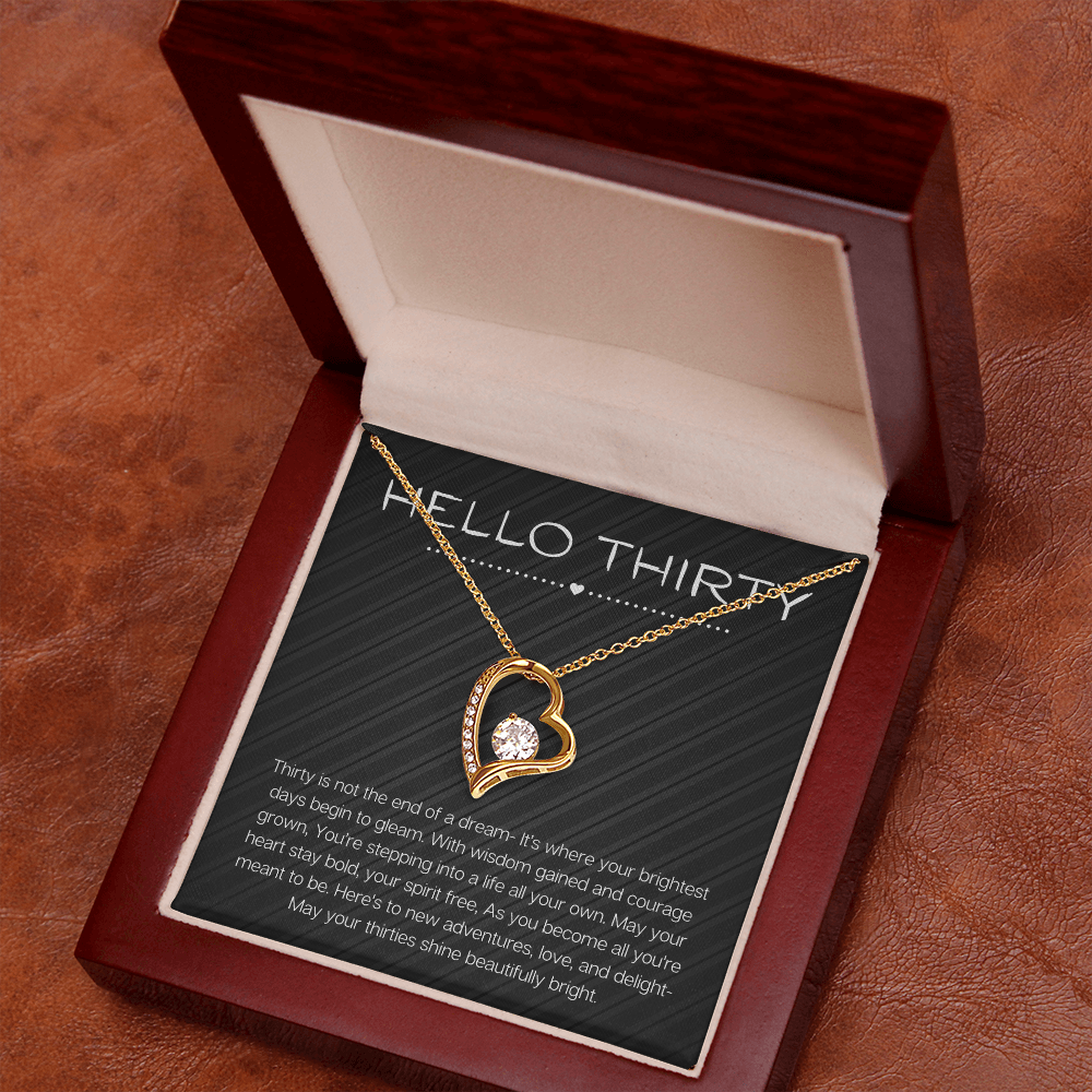 Hello Thirty Necklace, 30th Birthday Gift Jewelry for Her, Turning 30 Present Forever Love Necklace
