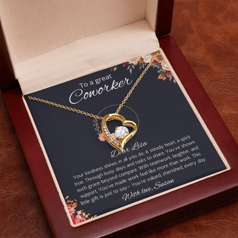 Coworker Gift Necklace, Personalized Forever Love Necklace Jewelry for Co-worker, Farewell Gift, Going away, Birthday, Christmas Gift for Coworker