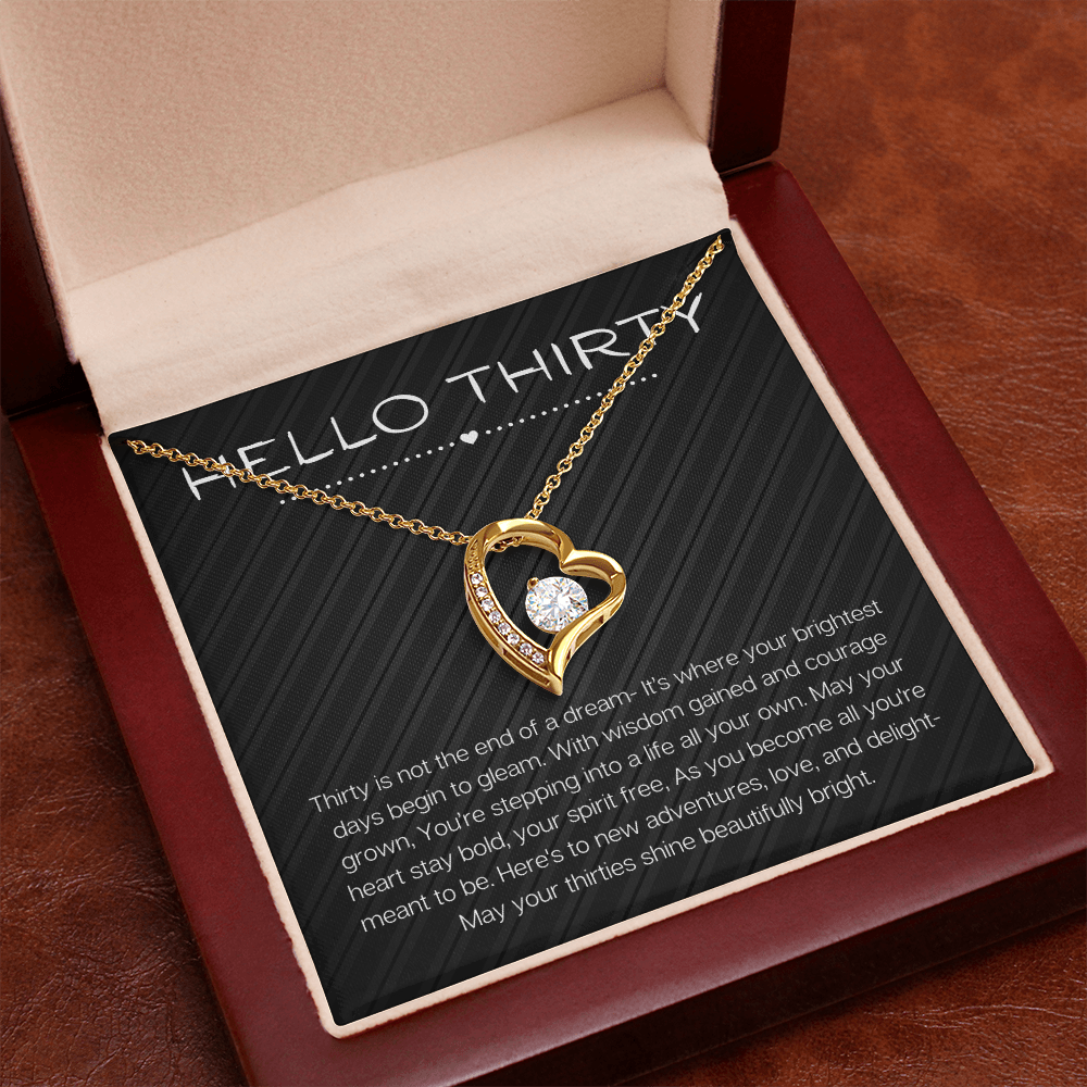 Hello Thirty Necklace, 30th Birthday Gift Jewelry for Her, Turning 30 Present Forever Love Necklace