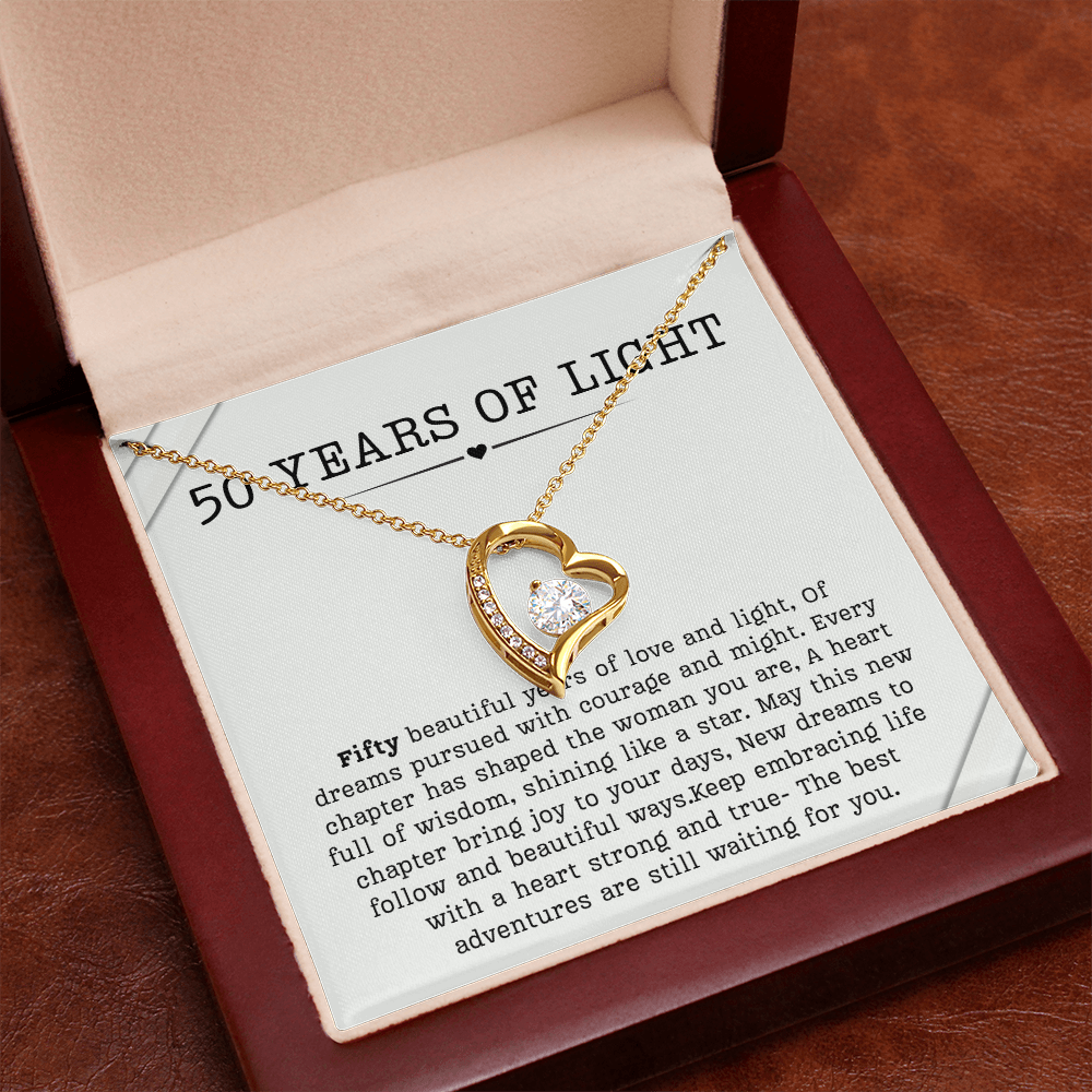 50th Birthday Necklace, Turning 50 Jewelry, Milestone Fifty Birthday Gift forever love Present