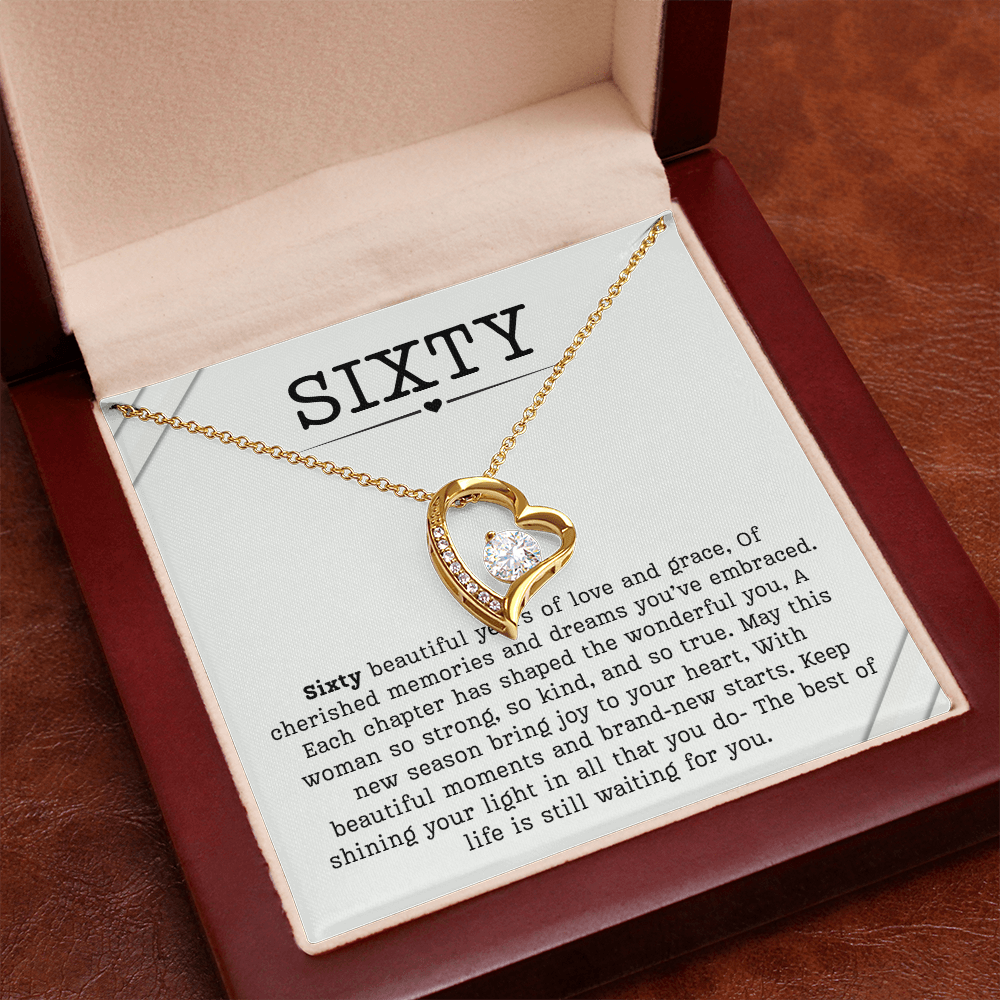 60th Birthday Necklace, Turning 60 Jewelry, Milestone sixty Birthday Gift Forever Love Present