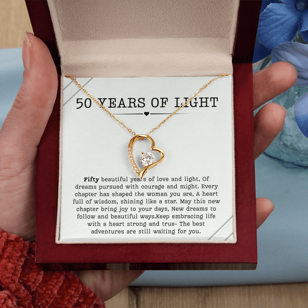 50th Birthday Necklace, Turning 50 Jewelry, Milestone Fifty Birthday Gift forever love Present