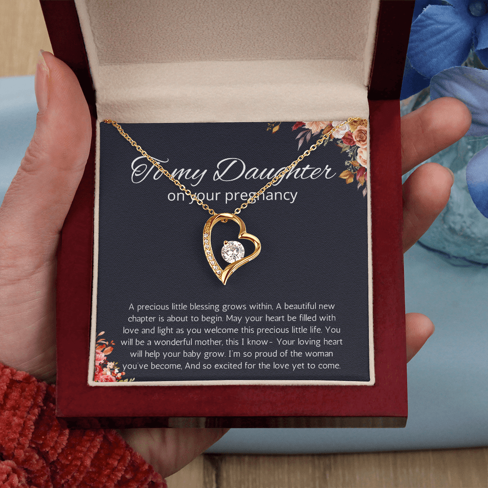 Daughter Pregnancy Gift for Baby Shower Necklace, Mom to be Jewelry Pregnant Daughter Gift from Mom Forever Love