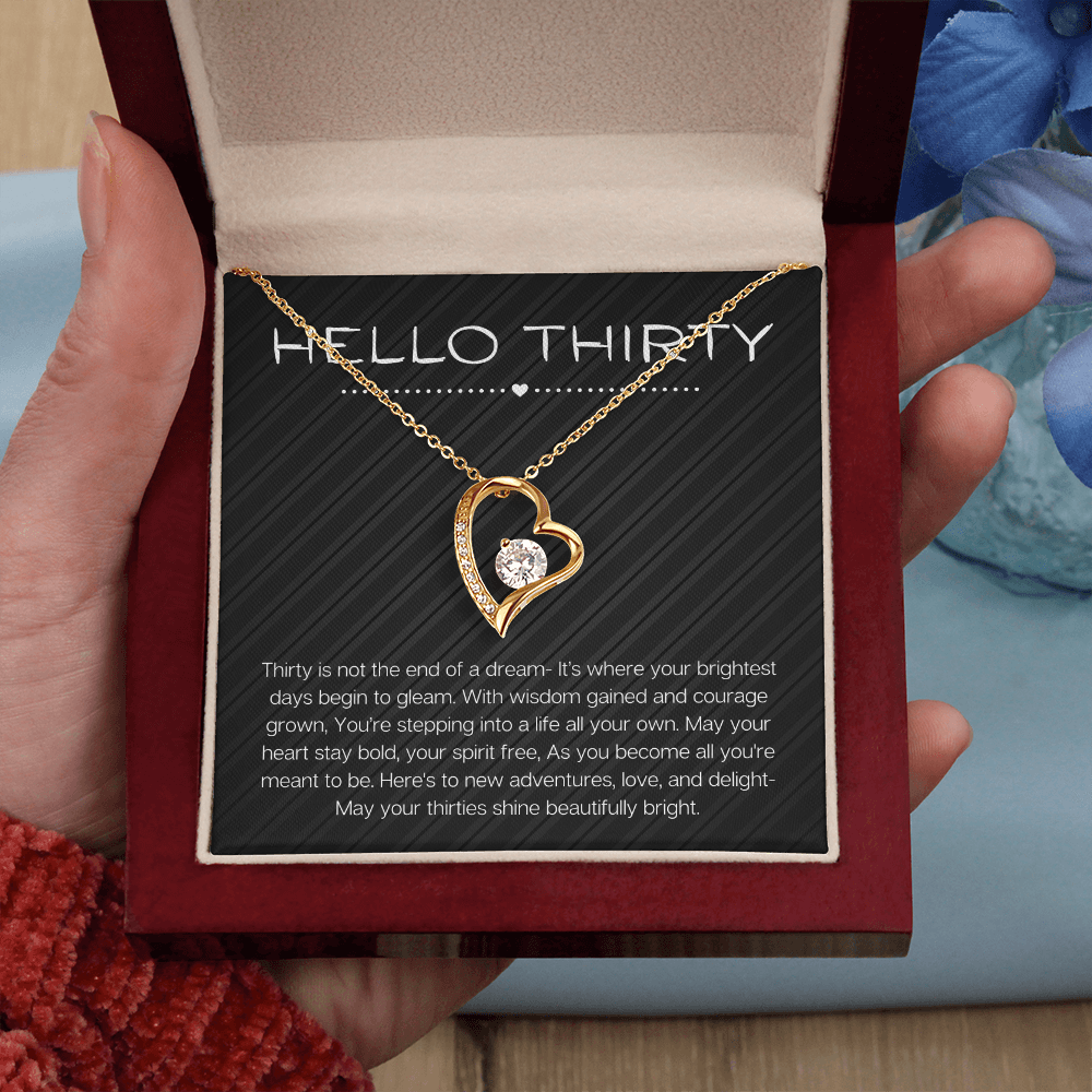 Hello Thirty Necklace, 30th Birthday Gift Jewelry for Her, Turning 30 Present Forever Love Necklace