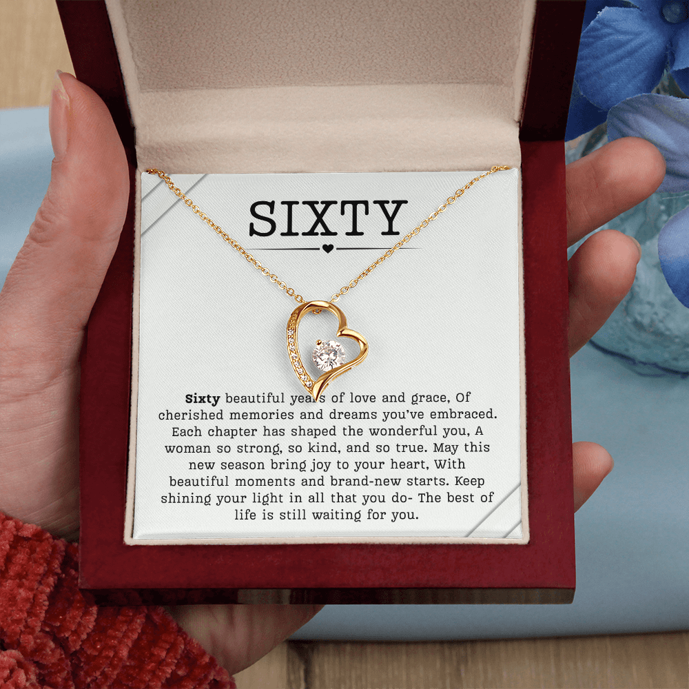60th Birthday Necklace, Turning 60 Jewelry, Milestone sixty Birthday Gift Forever Love Present