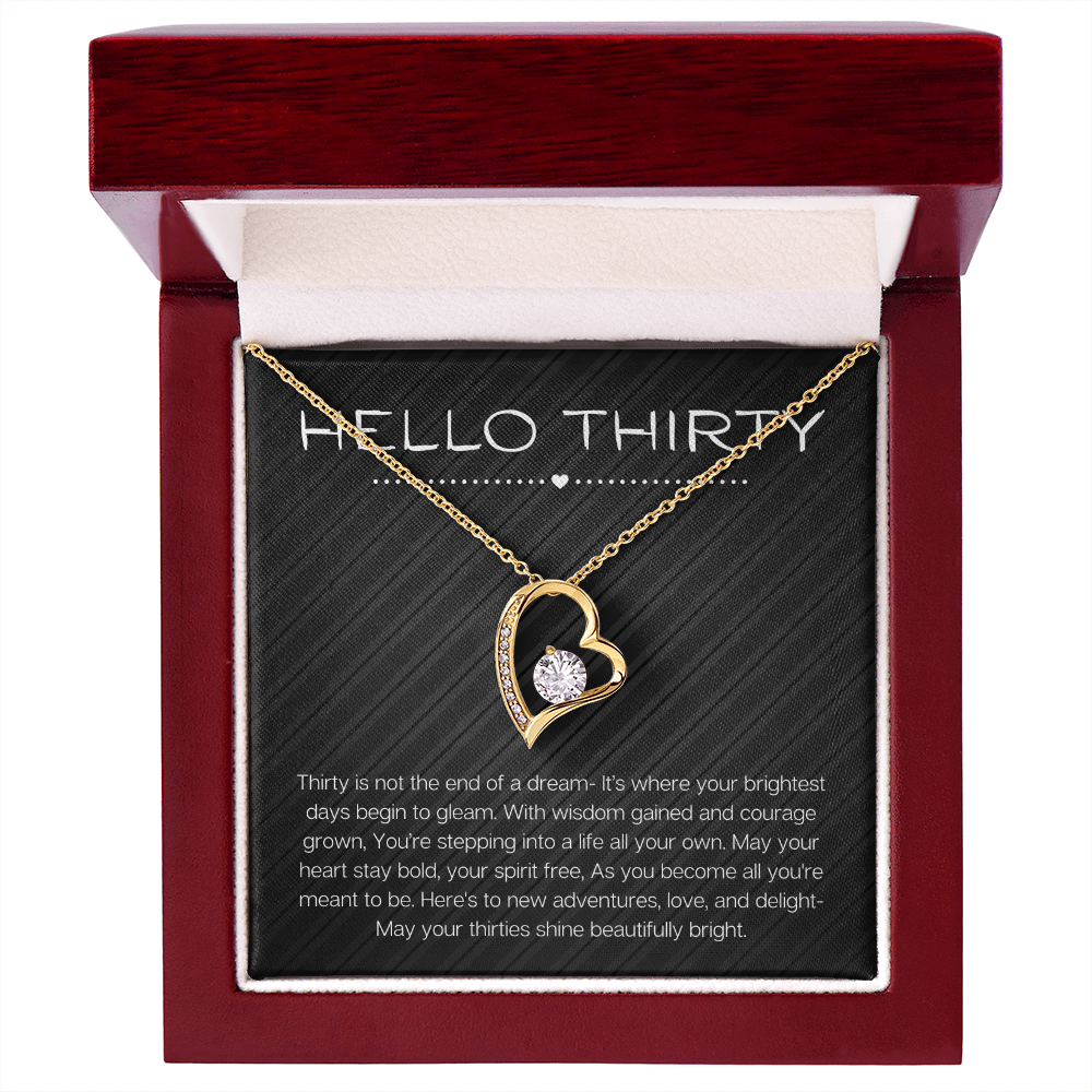 Hello Thirty Necklace, 30th Birthday Gift Jewelry for Her, Turning 30 Present Forever Love Necklace