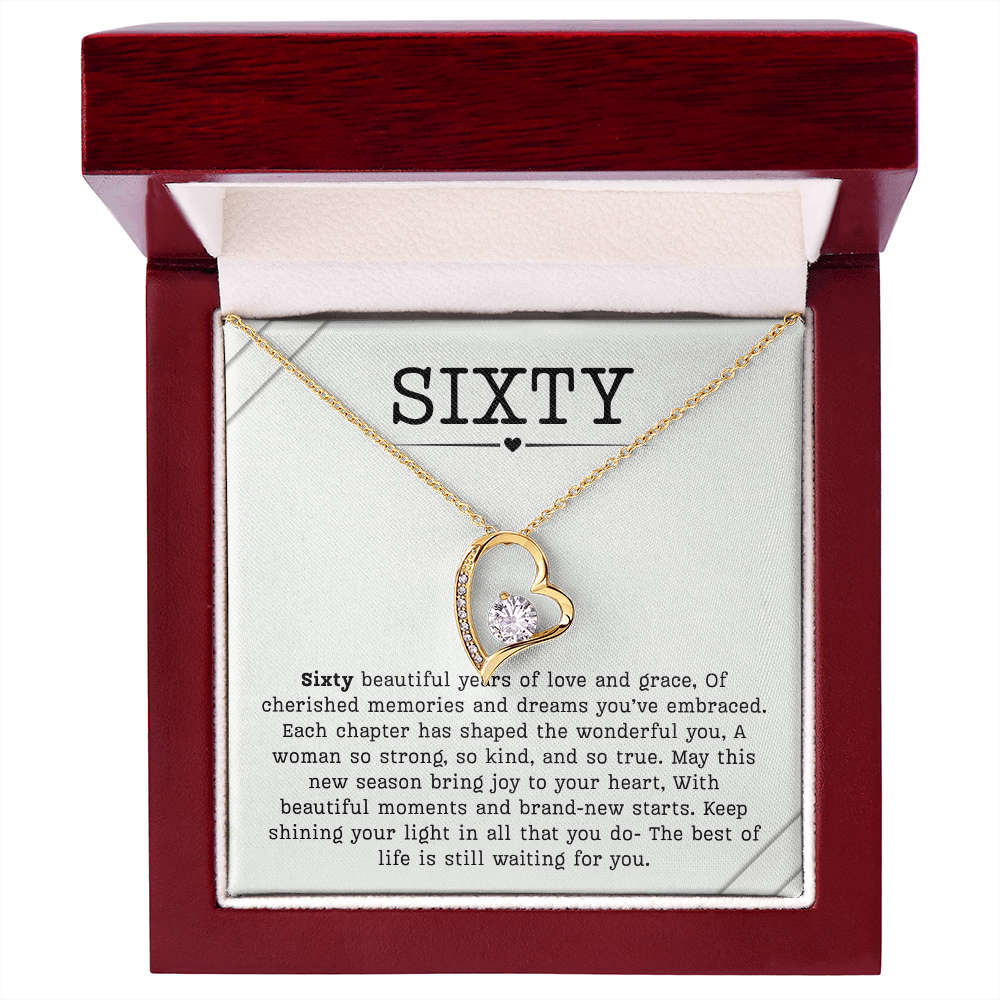 60th Birthday Necklace, Turning 60 Jewelry, Milestone sixty Birthday Gift Forever Love Present