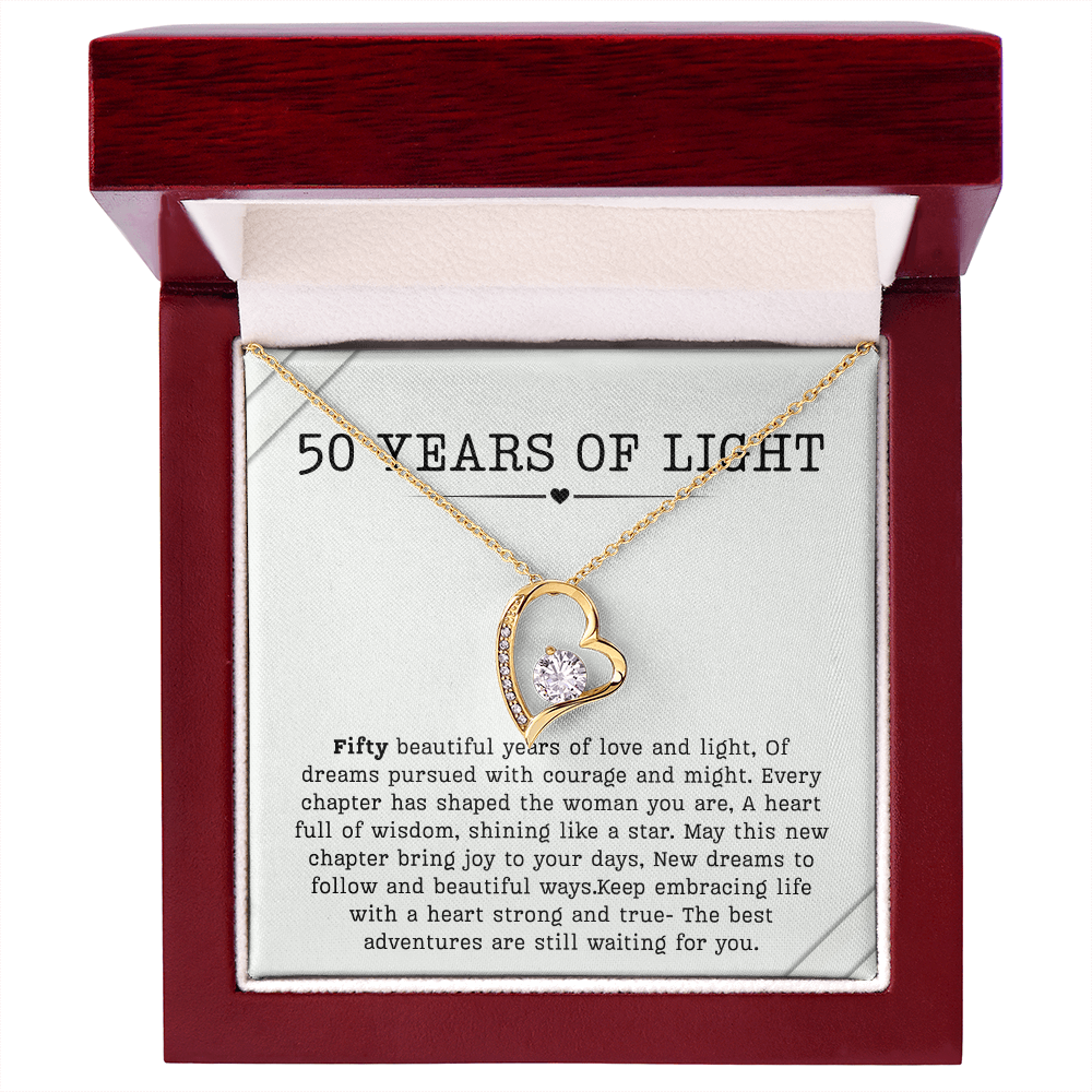 50th Birthday Necklace, Turning 50 Jewelry, Milestone Fifty Birthday Gift forever love Present