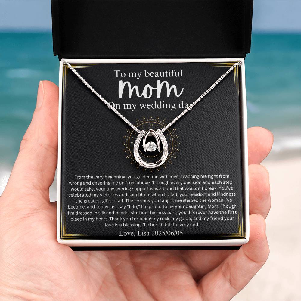 Mother of the Bride Gift from Daughter Mother of the Bride Necklace, Wedding Day Gift, Mom of Bride, Lucky in Love Necklace, Necklace From Bride