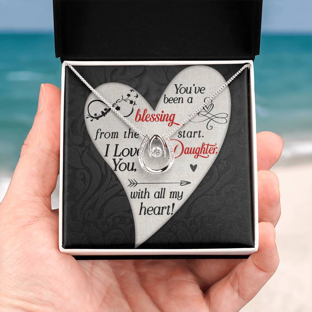 I Love You Daughter Gift Necklace, Birthday Gift Necklace, Lucky in Love Jewelry, Gift From Mom, Dad, Graduation, Christmas Gift for Daughter