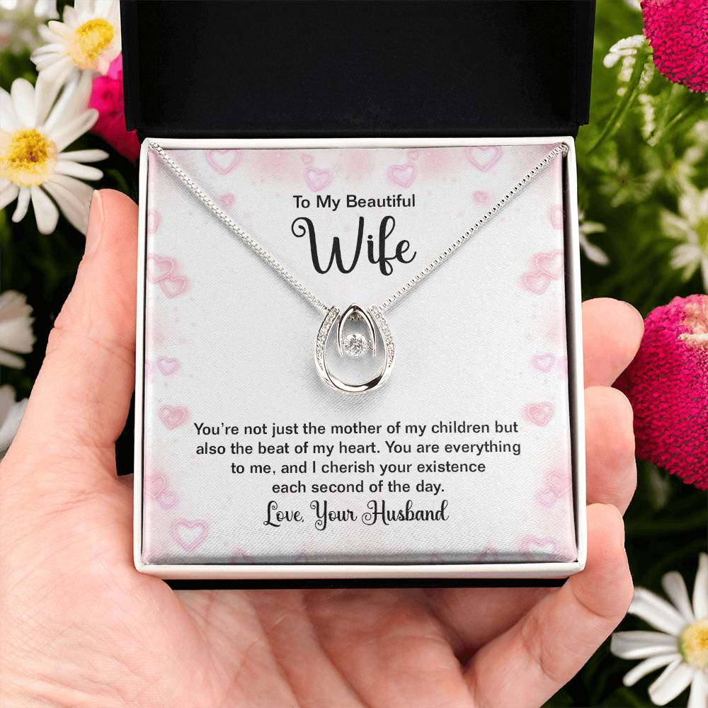 To My Beautiful Wife Birthday Gift Necklace, Anniversary Gift Necklace For Wife, Gift From Husband, Christmas Gift Lucky In Love Jewelry Gift
