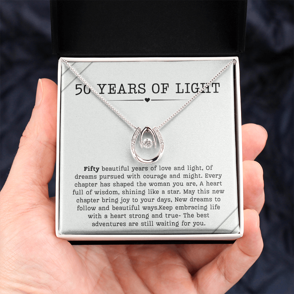 50th Birthday Necklace, Turning 50 Jewelry, Milestone Fifty Birthday Gift Lucky in Love Present