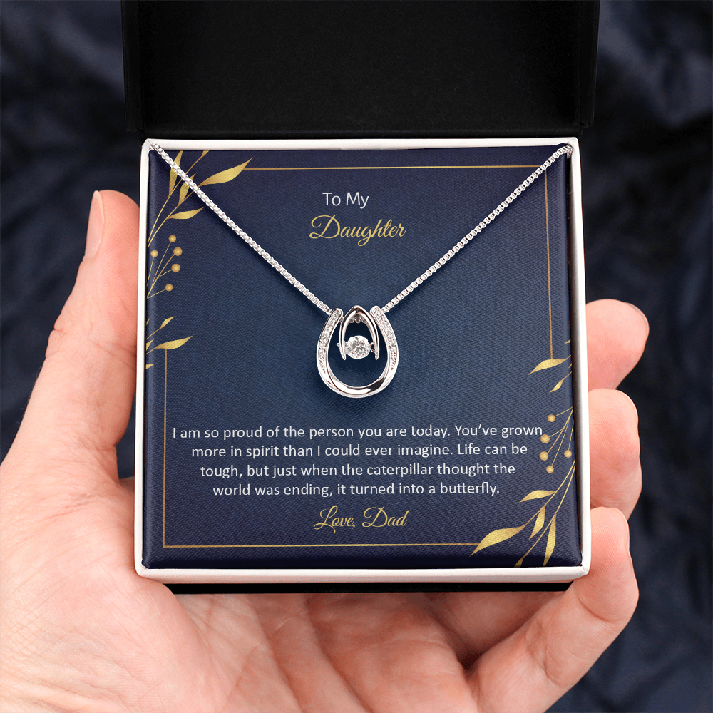 To My Daughter - I am so proud Birthday Gift Necklace for Daughter, Graduation Gift Necklace, Lucky in Love Gift Necklace, Birthday Gift From Dad