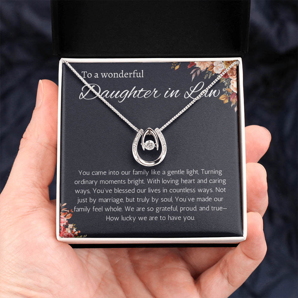 Daughter in Law Gift Necklace Birthday Wedding Gift Necklace for Daughter in Law Lucky in Love Necklace From Mother in Law Father in Law
