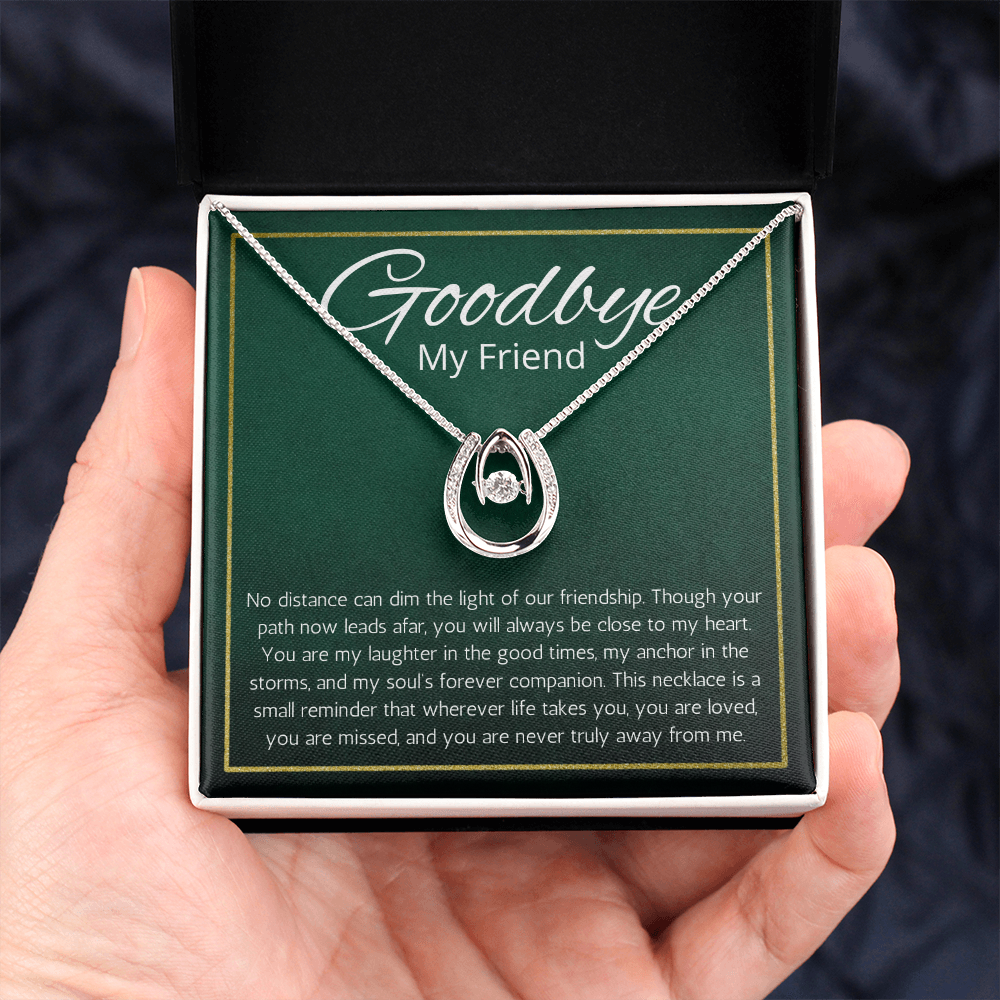 Going Away Gift for Friend Moving farewell Necklace Lucky in Love Jewelry BFF Bestie Goodbye Present