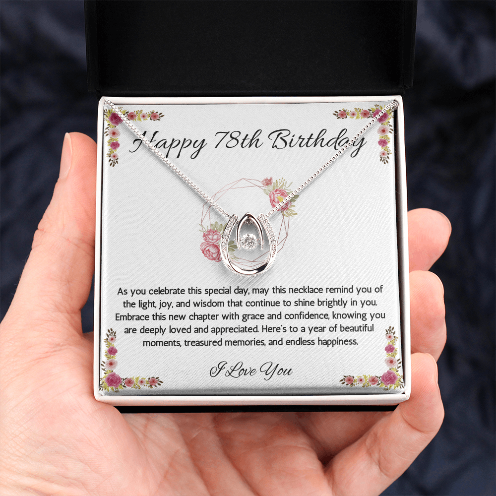 78th Birthday Women Gift Lucky in Love Message Card Necklace for Sister Mom wife Grandma Jewelry From dad Brother friend