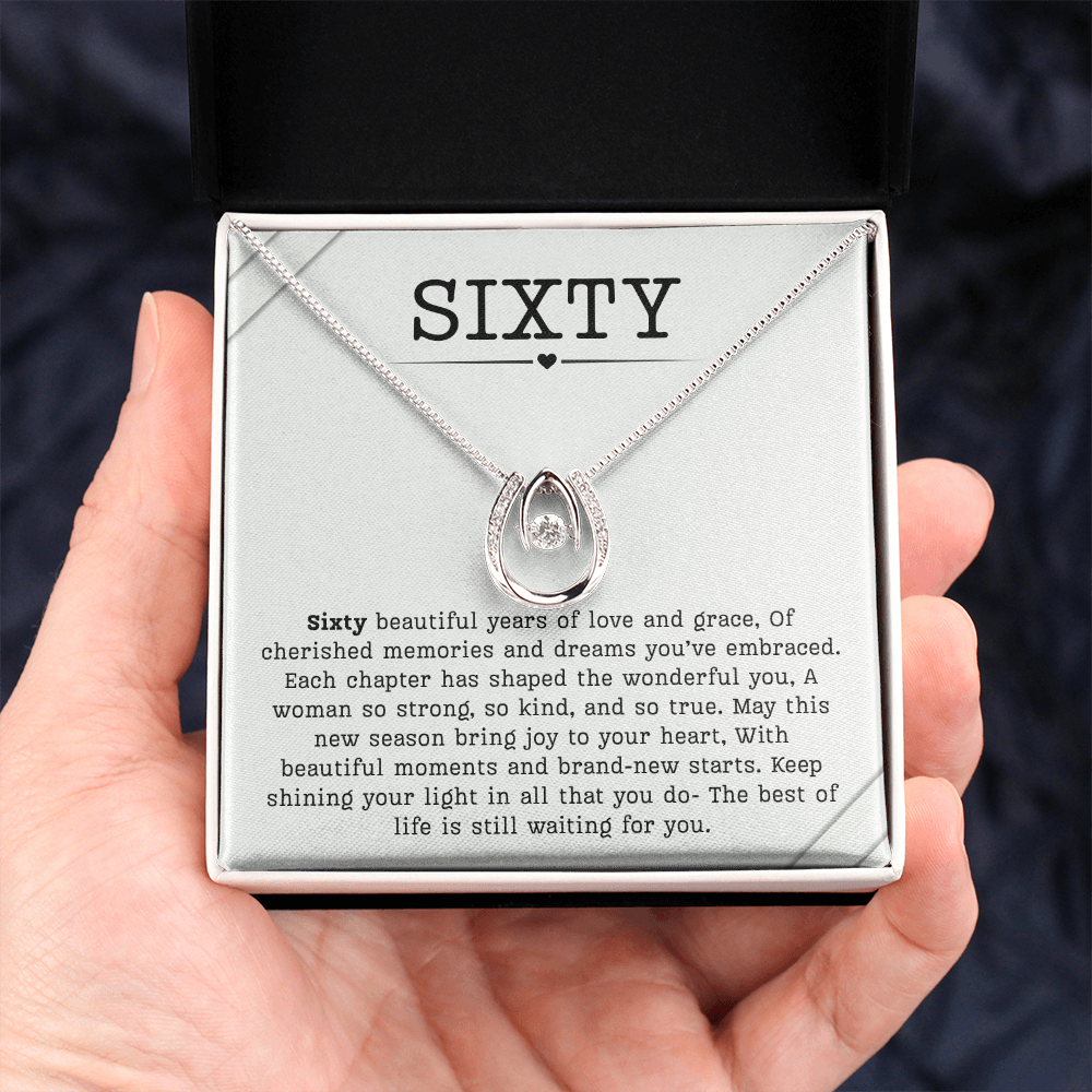 60th Birthday Necklace, Turning 60 Jewelry, Milestone sixty Birthday Gift Lucky in Love Present