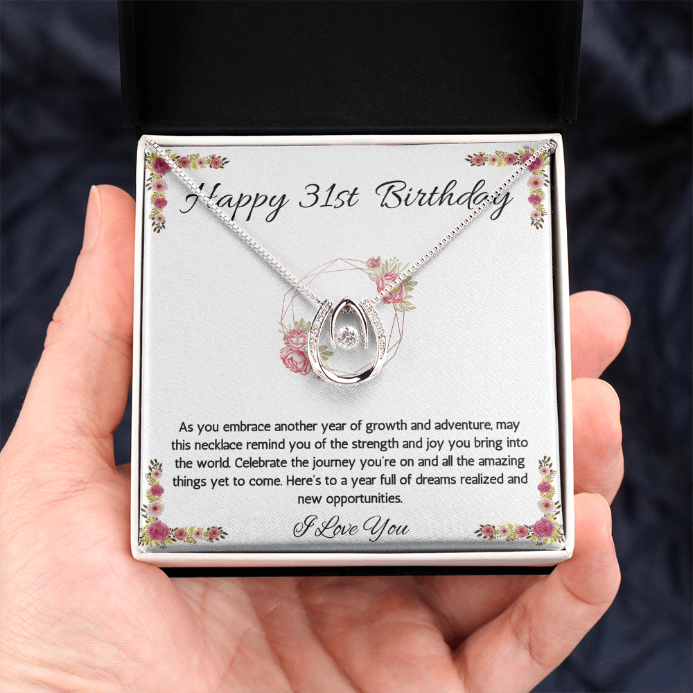 31st Birthday Women Gift Lucky in Love Message Card Necklace for Daughter Sister Girlfriend wife Jewelry From dad Mom Brother friend