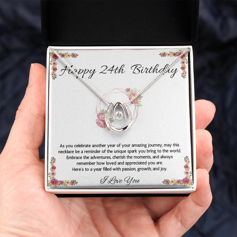 24th Birthday Women Gift Lucky in Love Message Card Necklace for Daughter Sister Girlfriend Jewelry From dad Mom Brother friend