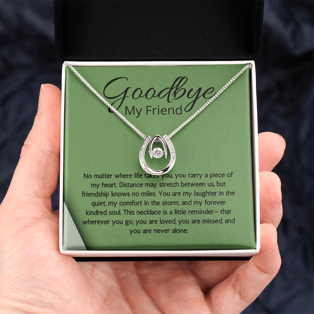 Farewell Necklace for Friend Moving Goodbye Present Lucky In Love Jewelry BFF Bestie Going Away Gift