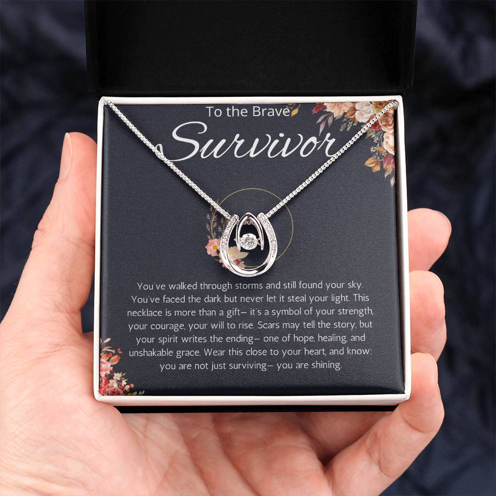 Warrior Gift, Survivor Jewelry, Recovery, Inspirational, Motivational, Strength, Lucky In Love Necklace Message Card
