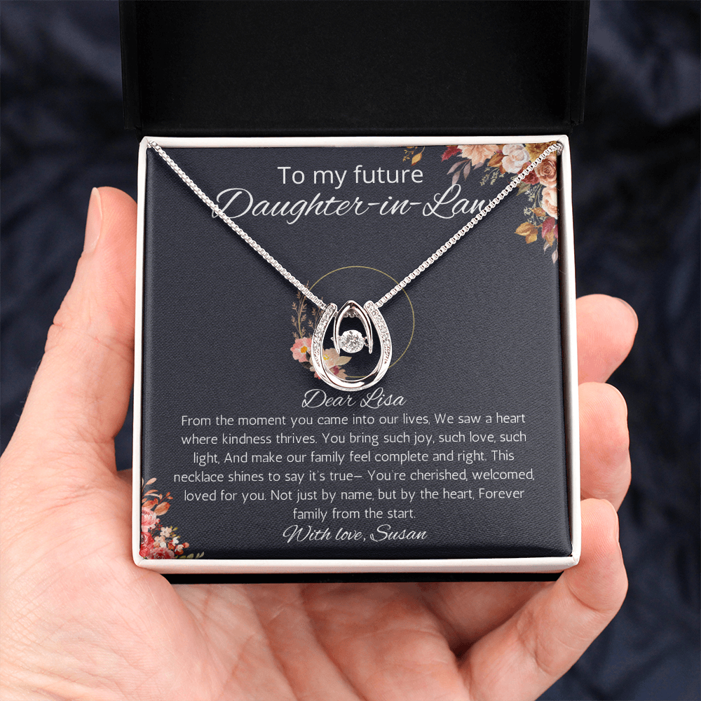 Future Daughter-In-Law Gift Necklace, Personalized Lucky in Love Necklace, Wedding, Birthday Gift, Christmas Gift from Mother in Law Father in Law