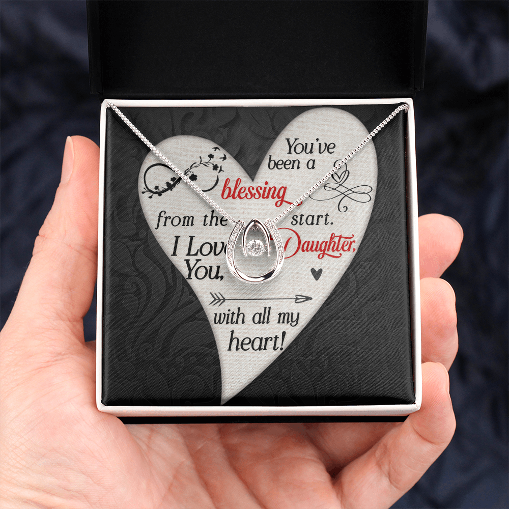 I Love You Daughter Gift Necklace, Birthday Gift Necklace, Lucky in Love Jewelry, Gift From Mom, Dad, Graduation, Christmas Gift for Daughter