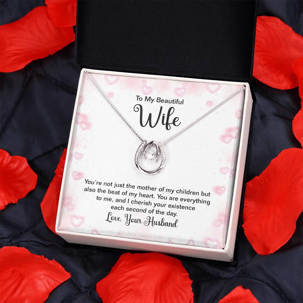 To My Beautiful Wife Birthday Gift Necklace, Anniversary Gift Necklace For Wife, Gift From Husband, Christmas Gift Lucky In Love Jewelry Gift