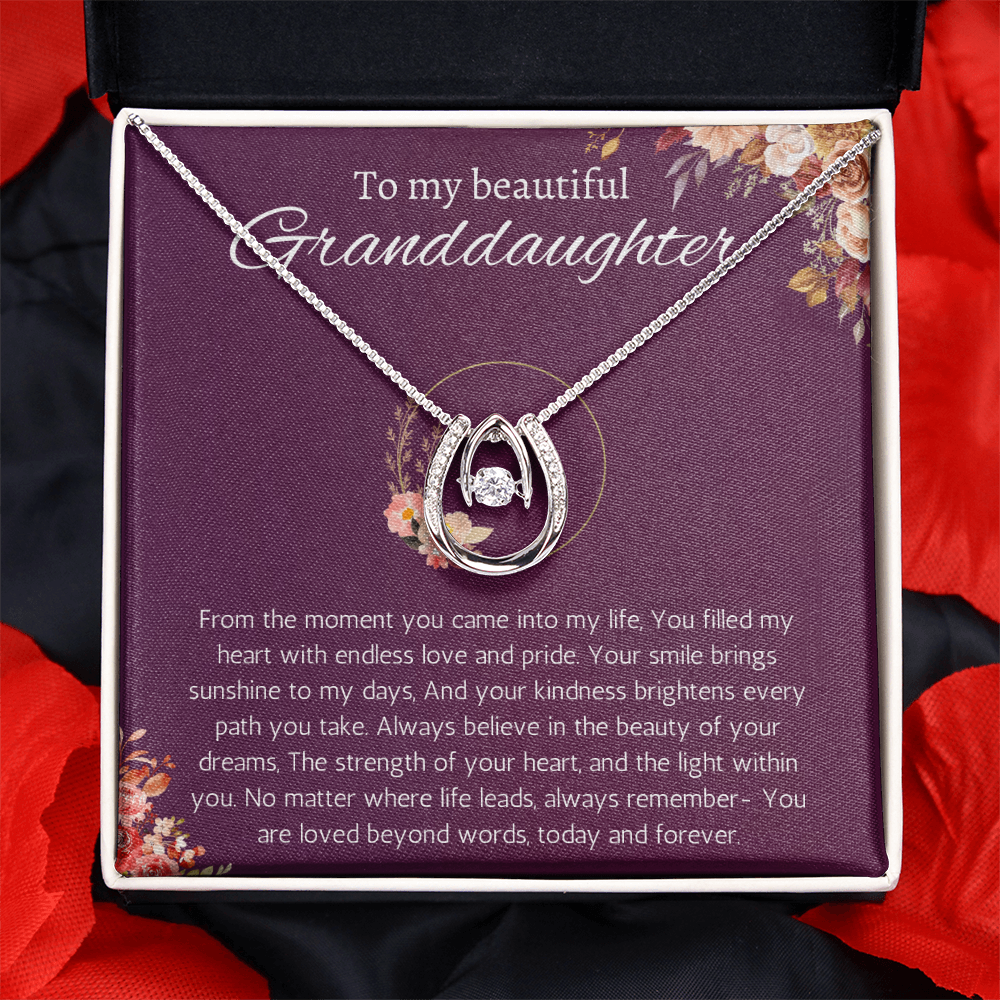 Granddaughter Gift Necklace for Birthday Christmas, Valentines, Mothers Day, Graduation Jewelry from Grandpa Grandma Lucky in love