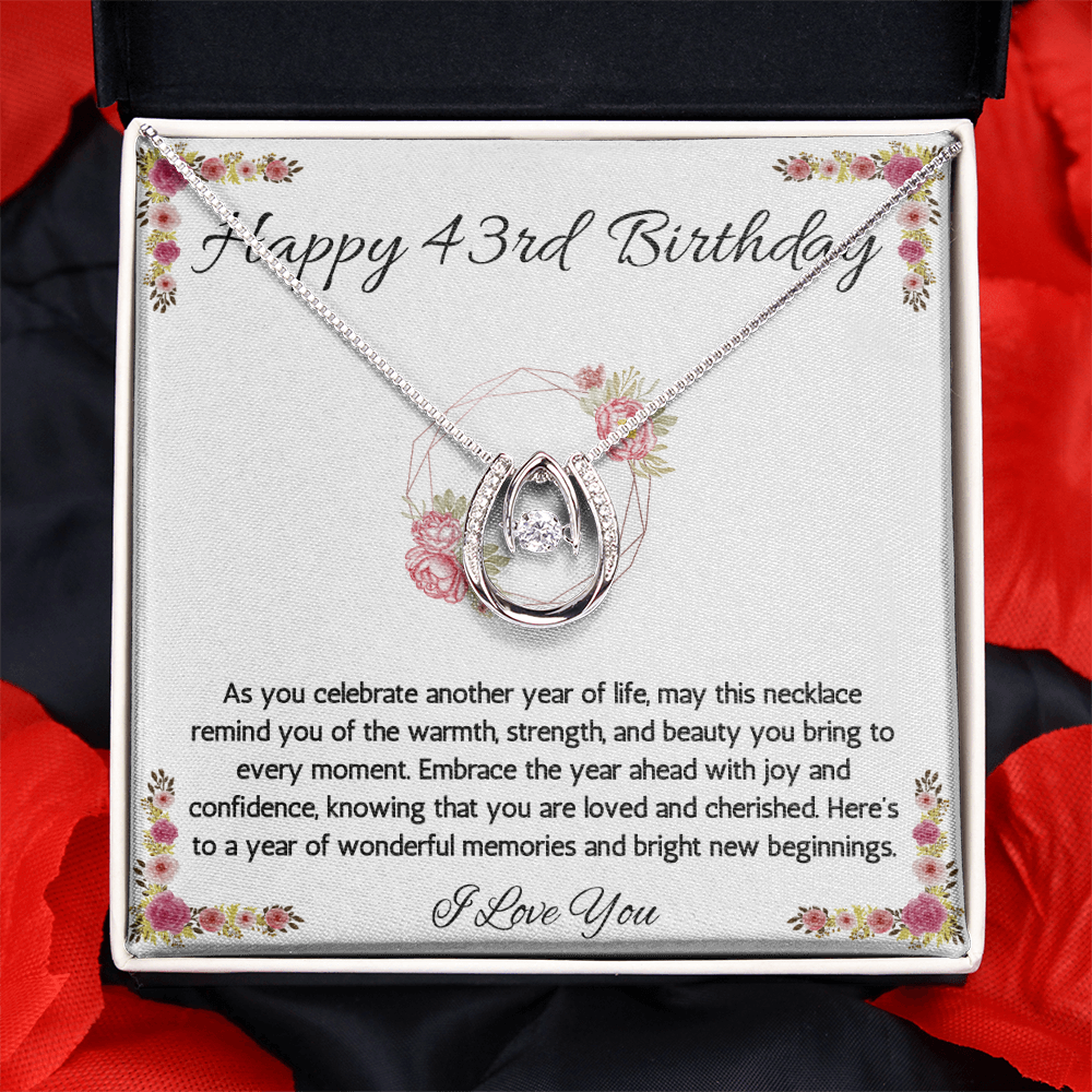 43rd Birthday Women Gift Lucky in Love Message Card Necklace for Daughter Sister Mom wife Jewelry From dad Brother friend