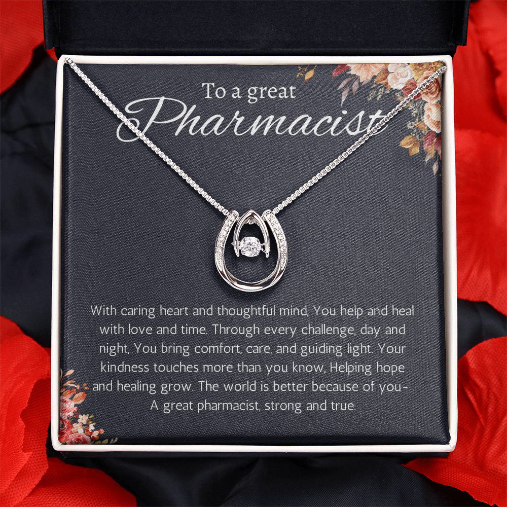 Pharmacist Gift Lucky in Love Necklace Graduation, Retirement, Appreciation, Christmas, Birthday or Thank You Present