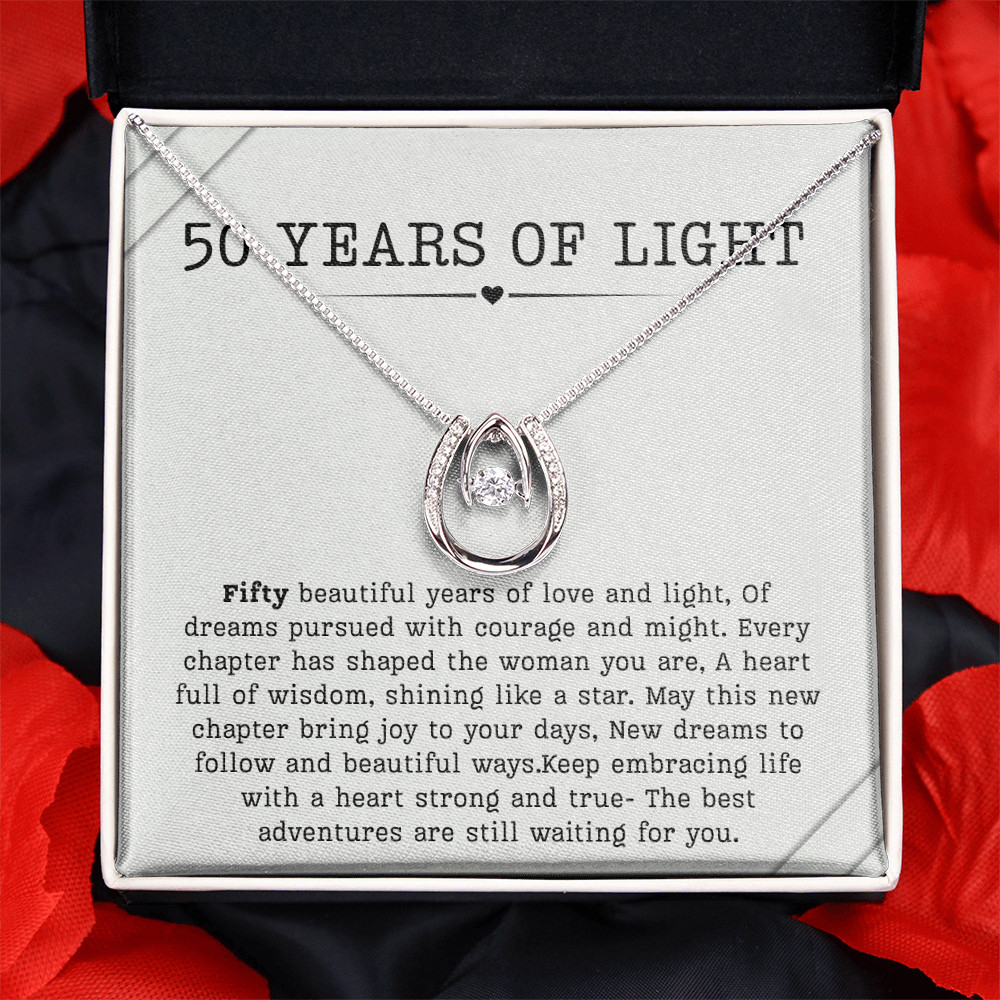 50th Birthday Necklace, Turning 50 Jewelry, Milestone Fifty Birthday Gift Lucky in Love Present