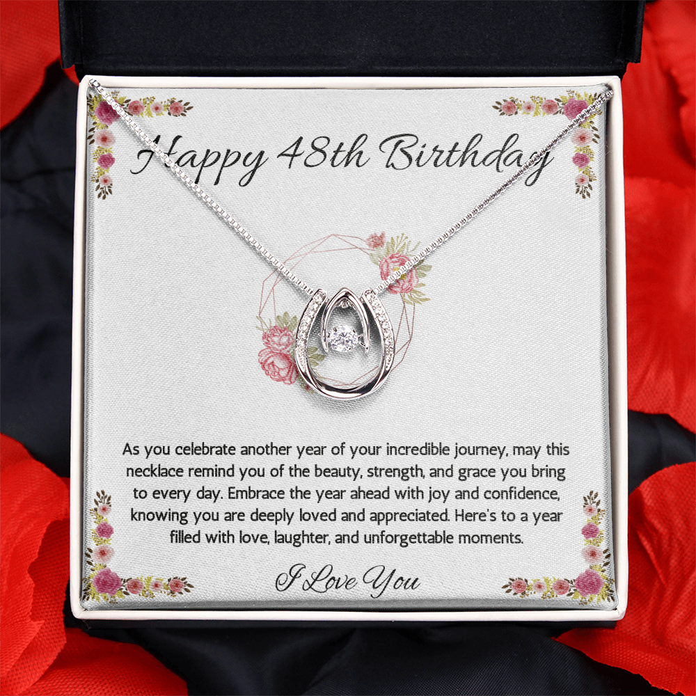 48th Birthday Women Gift Lucky in Love Message Card Necklace for Daughter Sister Mom wife Jewelry From dad Brother friend