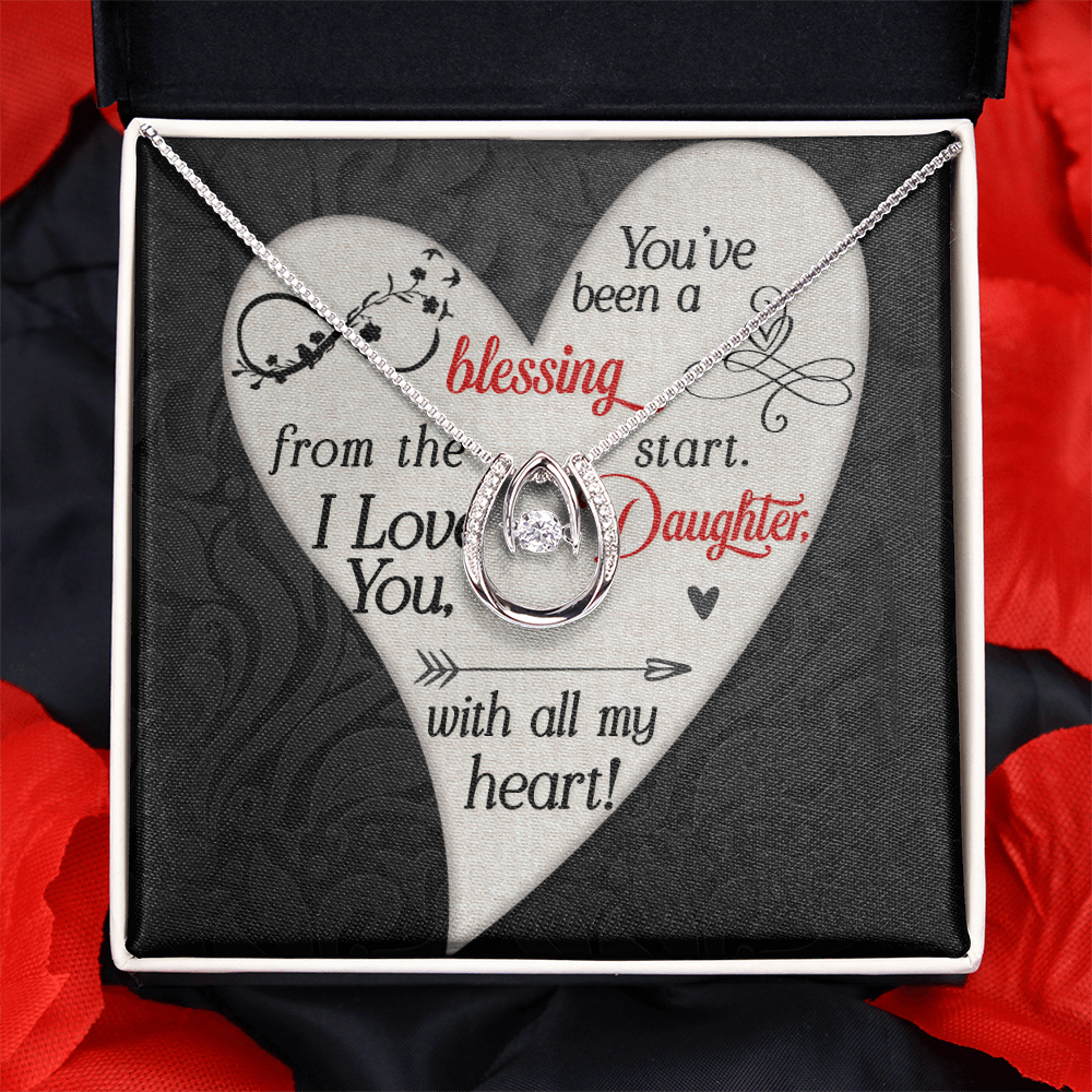 I Love You Daughter Gift Necklace, Birthday Gift Necklace, Lucky in Love Jewelry, Gift From Mom, Dad, Graduation, Christmas Gift for Daughter