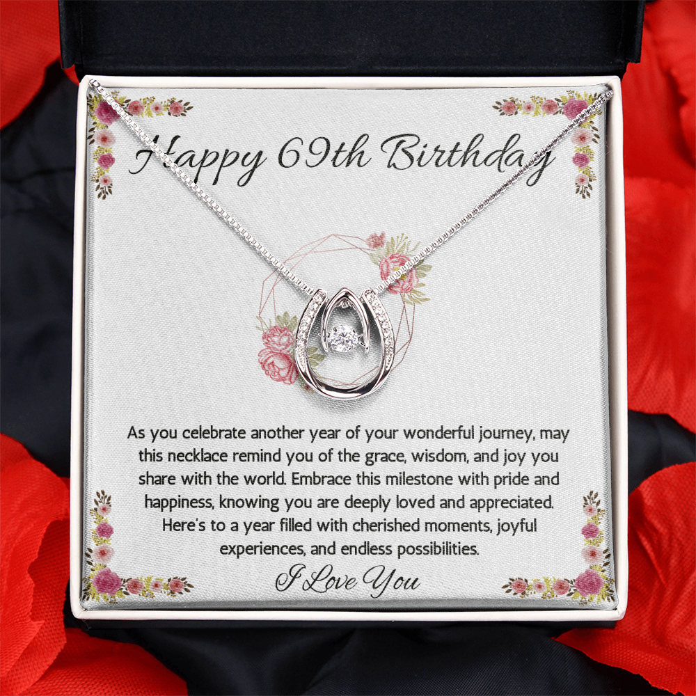 69th Birthday Women Gift Lucky in Love Message Card Necklace for Sister Mom wife Grandma Jewelry From dad Brother friend