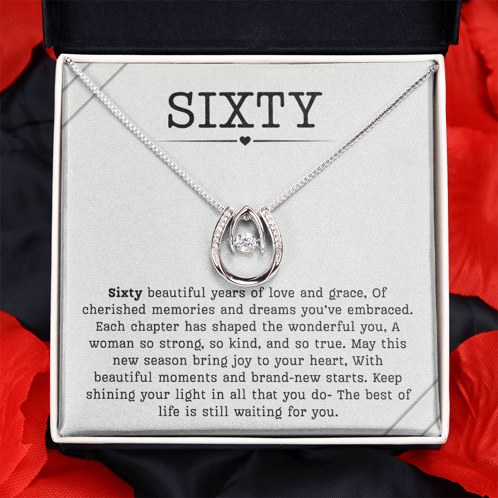 60th Birthday Necklace, Turning 60 Jewelry, Milestone sixty Birthday Gift Lucky in Love Present