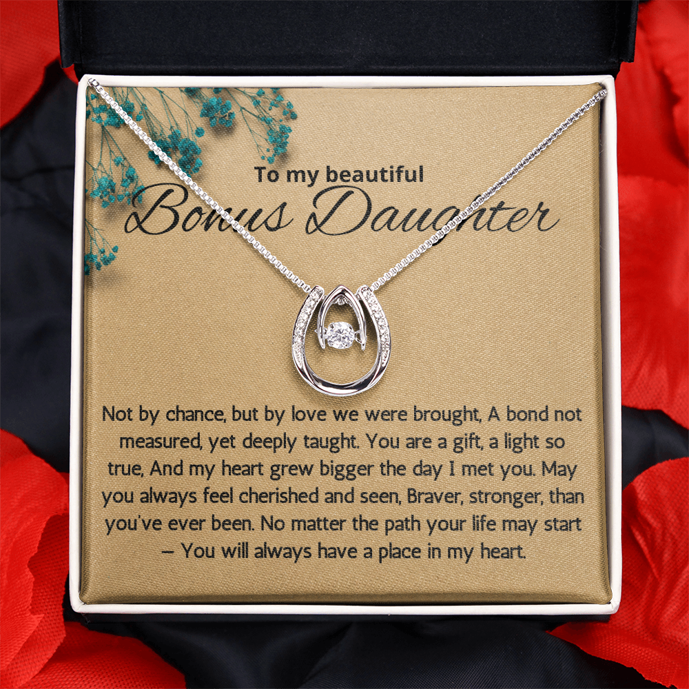 Step Daughter Gift Necklace, Gift Necklace for Bonus Daughter, Stepdaughter Birthday, Wedding Gift, Lucky In Love Necklace from Step Dad Mom