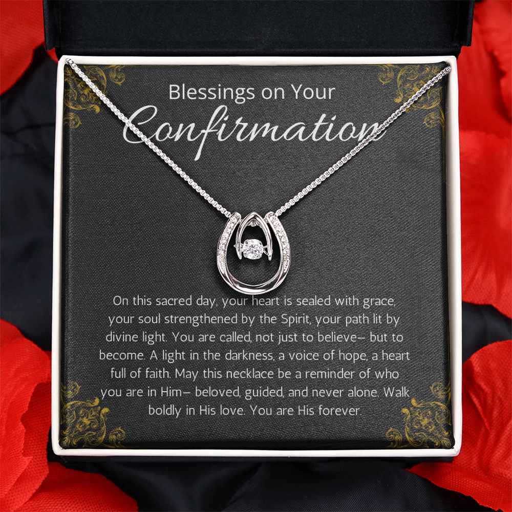 Confirmation Gift For Girls, Lucky in Love Necklace For Daughter, Meaningful Message Jewelry Christian Religious Present for Women