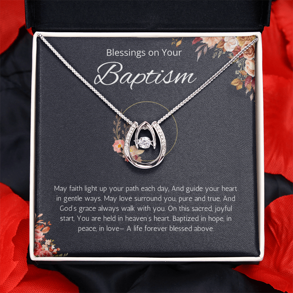 Baptism Gift Necklace, Christening Jewelry Present, Lucky in Love Necklace for Daughter, Adult Baptism Gift Goddaughter